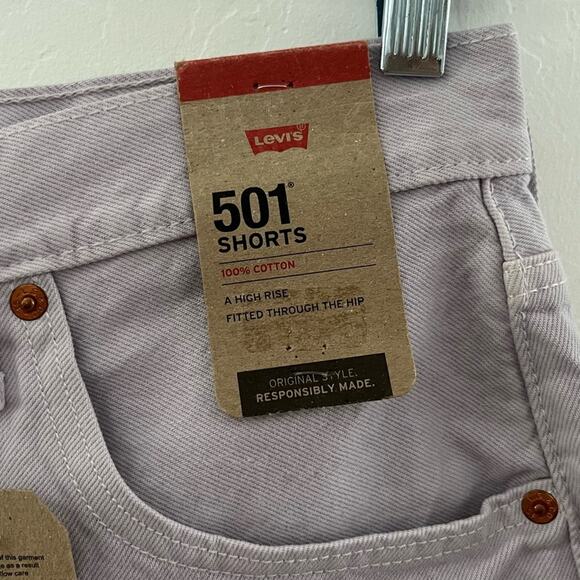 Levi's 501 Button Fly Cut Off Denim Shorts High Rise Lavender Lilac Size 30 NWT - Picture 4 of 8